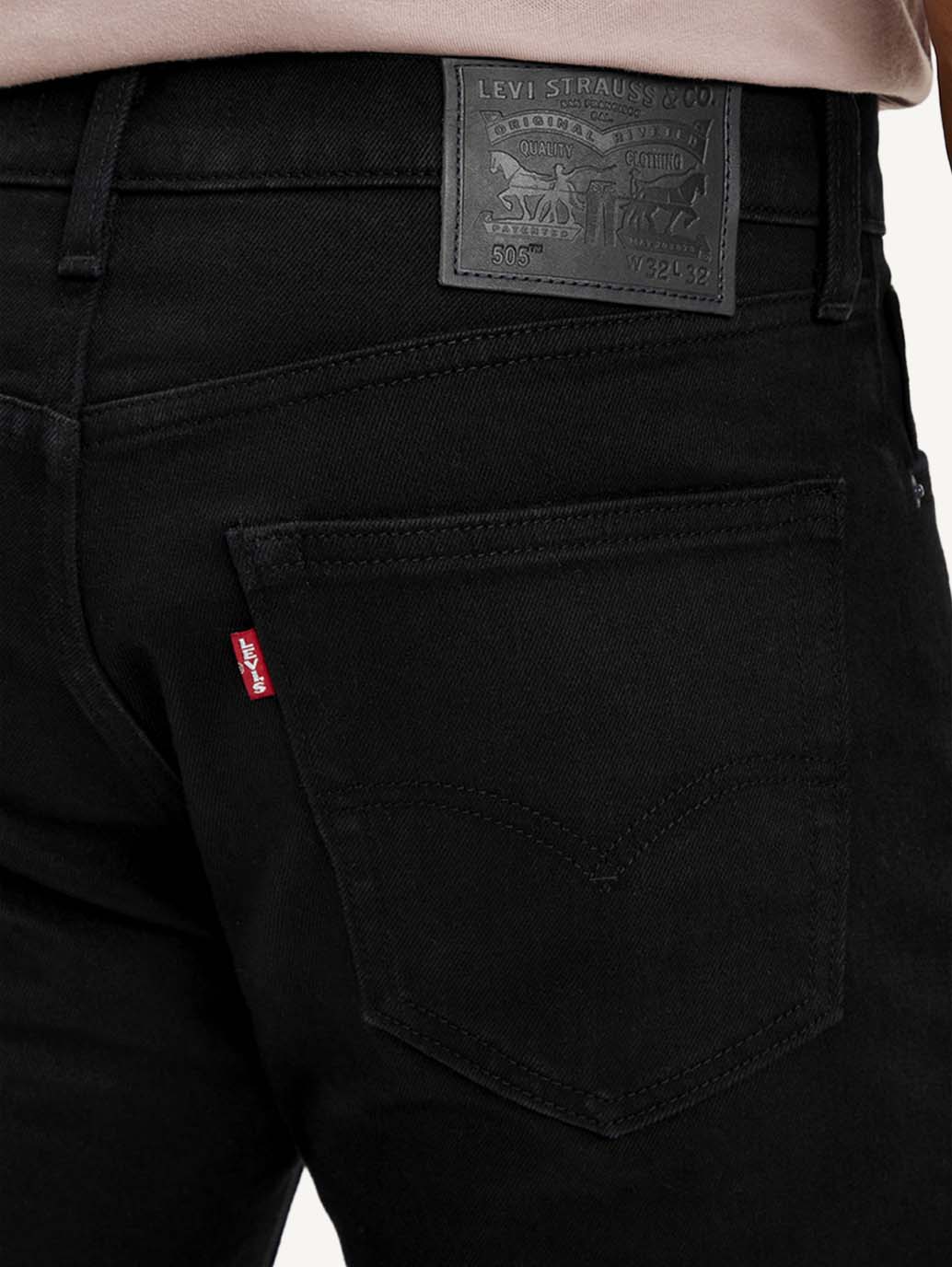 Men's 505 Black Straight Fit Mid Rise Jeans - Detail View