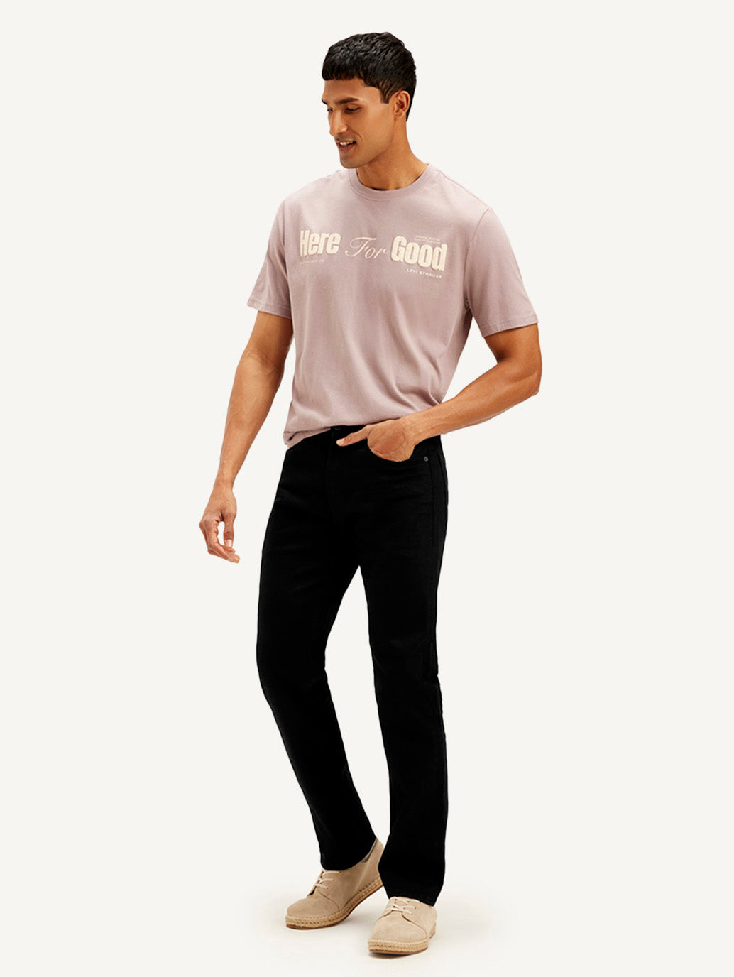 Men's 505 Black Straight Fit Mid Rise Jeans - Side View
