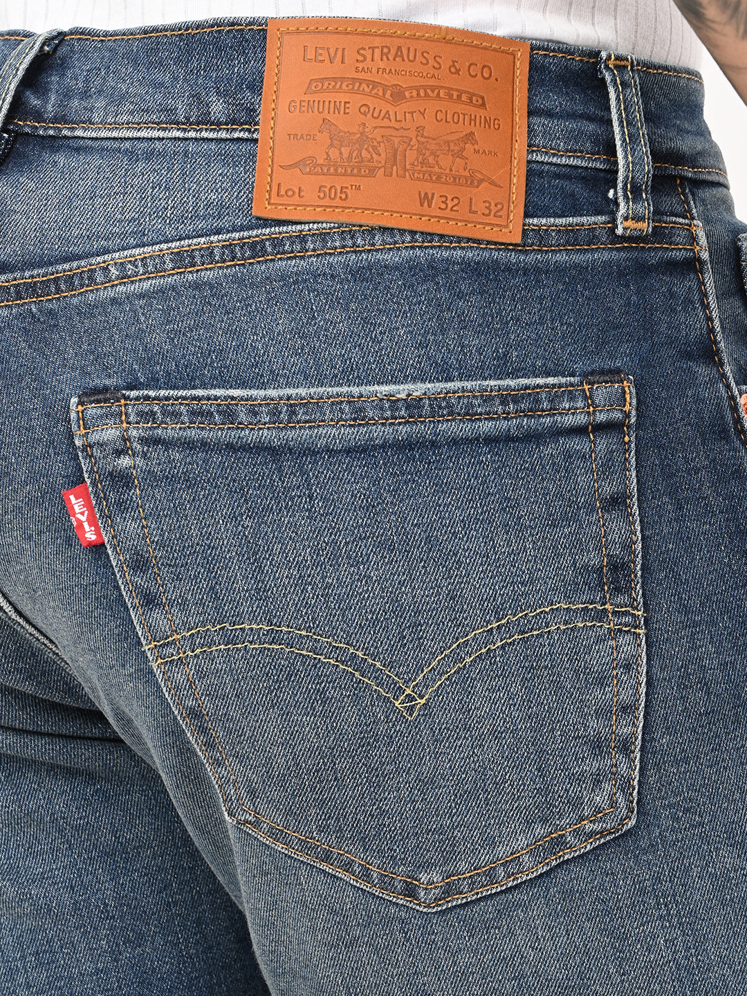 Men's 505 Blue Straight Fit Mid Rise Jeans - 001H90040 View