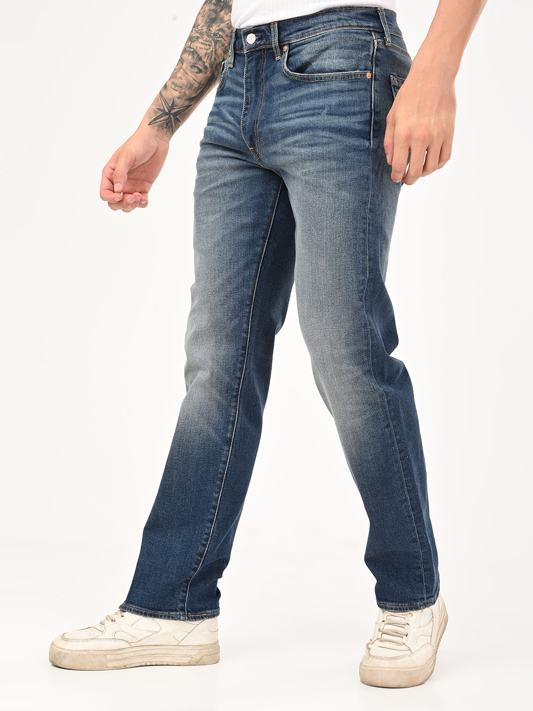 Men's 505 Blue Straight Fit Mid Rise Jeans - jpg View