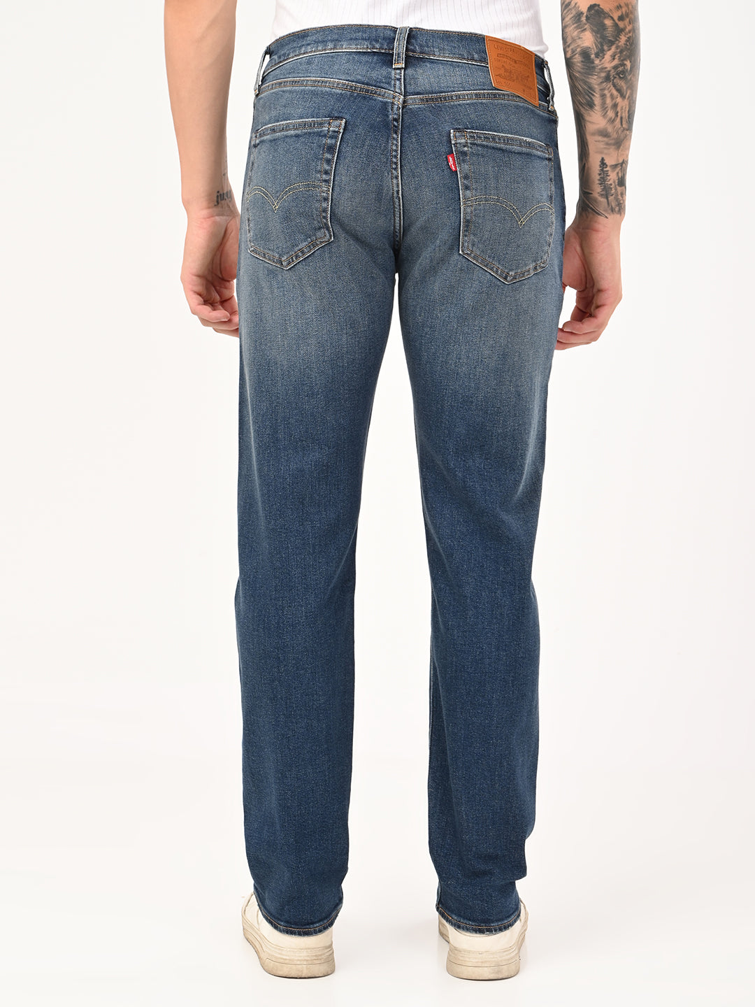Men's 505 Blue Straight Fit Mid Rise Jeans - bac View