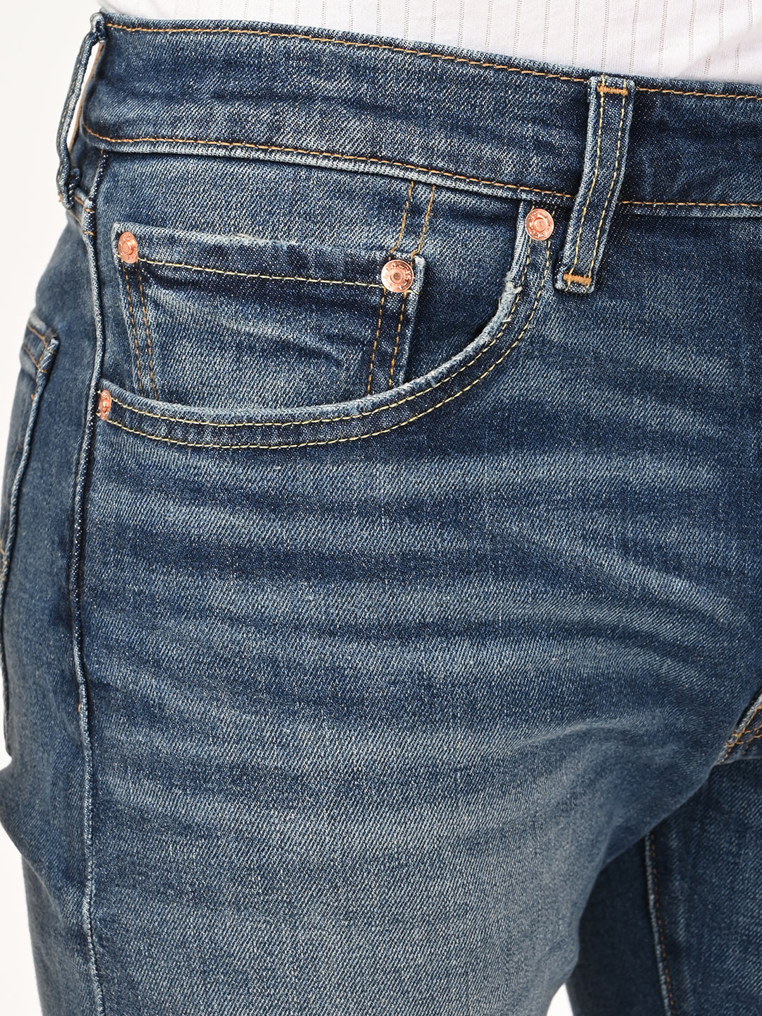 Men's 505 Blue Straight Fit Mid Rise Jeans - detail View