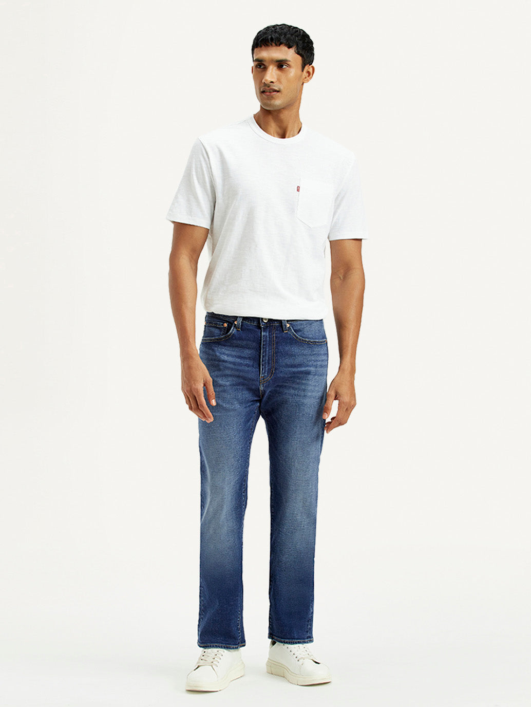 Men's 505 Light Indigo Straight Fit Mid Rise Linen Jeans - Front View