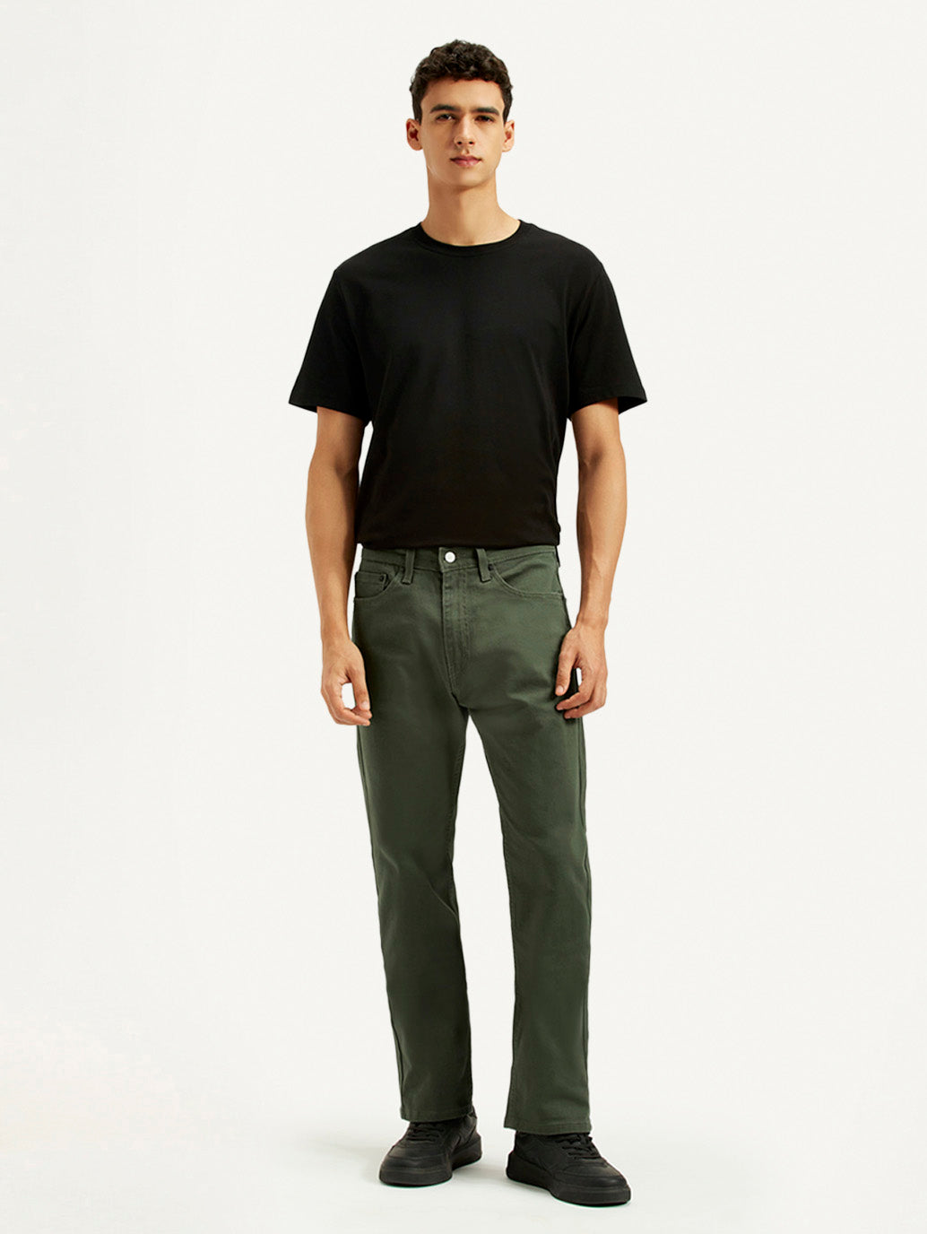 Men's 505 Olive Green Overdyed Straight Fit Mid Rise Jeans - Front View
