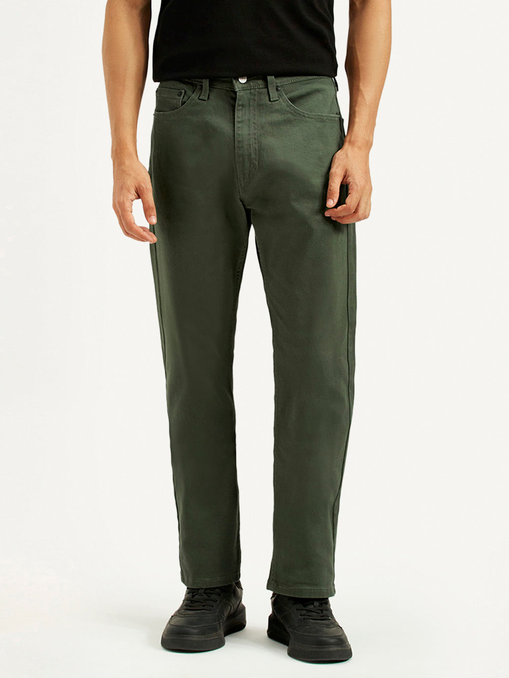 Men's 505 Olive Green Overdyed Straight Fit Mid Rise Jeans - Front View