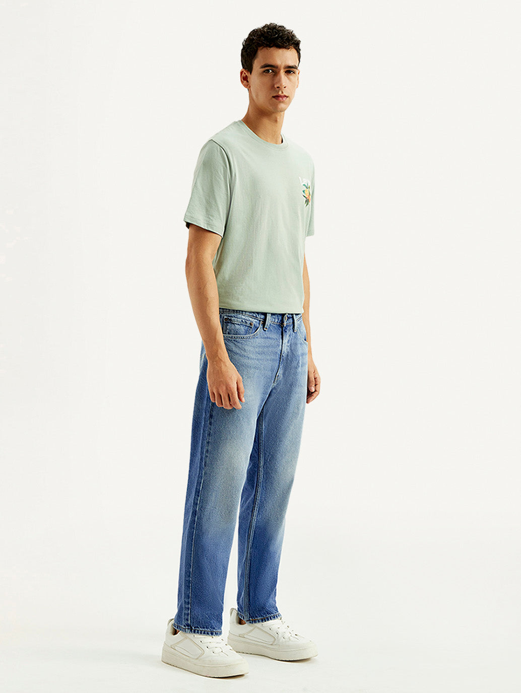 Men's 505 Blue Straight Fit Mid Rise Jeans - Side View