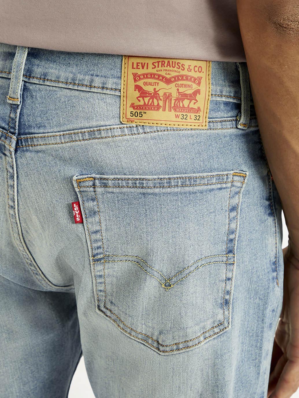 Men's Tinted 505 Light Indigo Straight Fit Mid Rise Jeans - Detail View