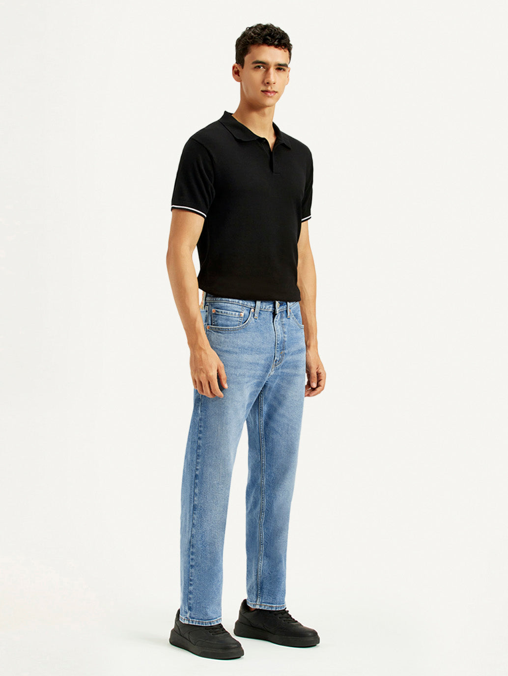 Men's 505 Med Indigo Straight Fit Mid Rise Jeans - Side View