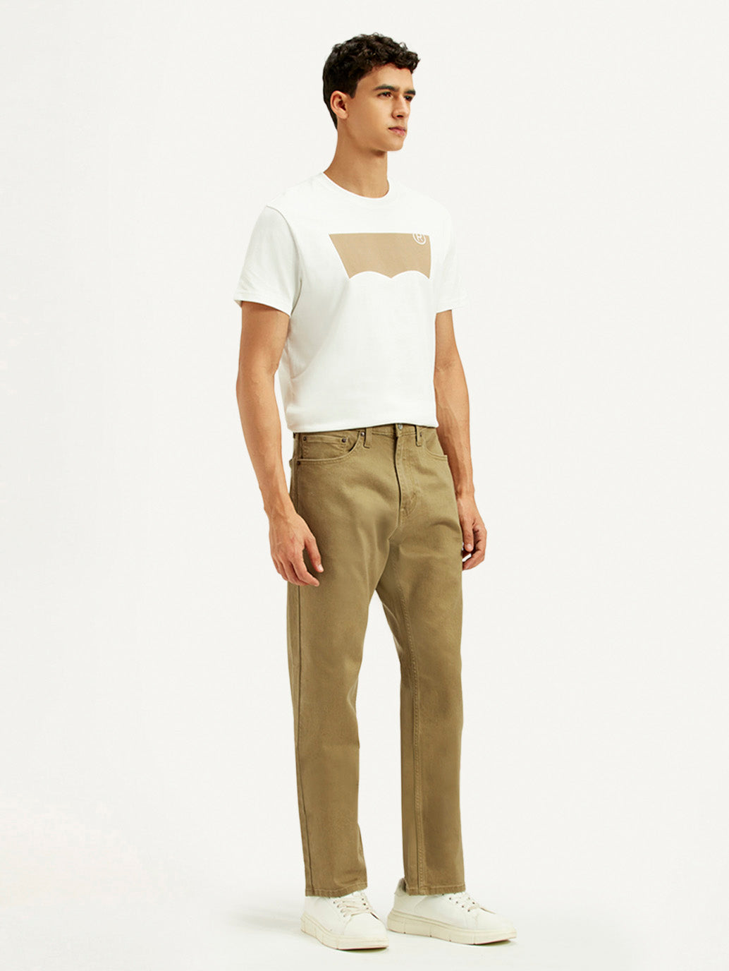 Men's 505 Khaki Overdyed Straight Fit Mid Rise Jeans - Side View