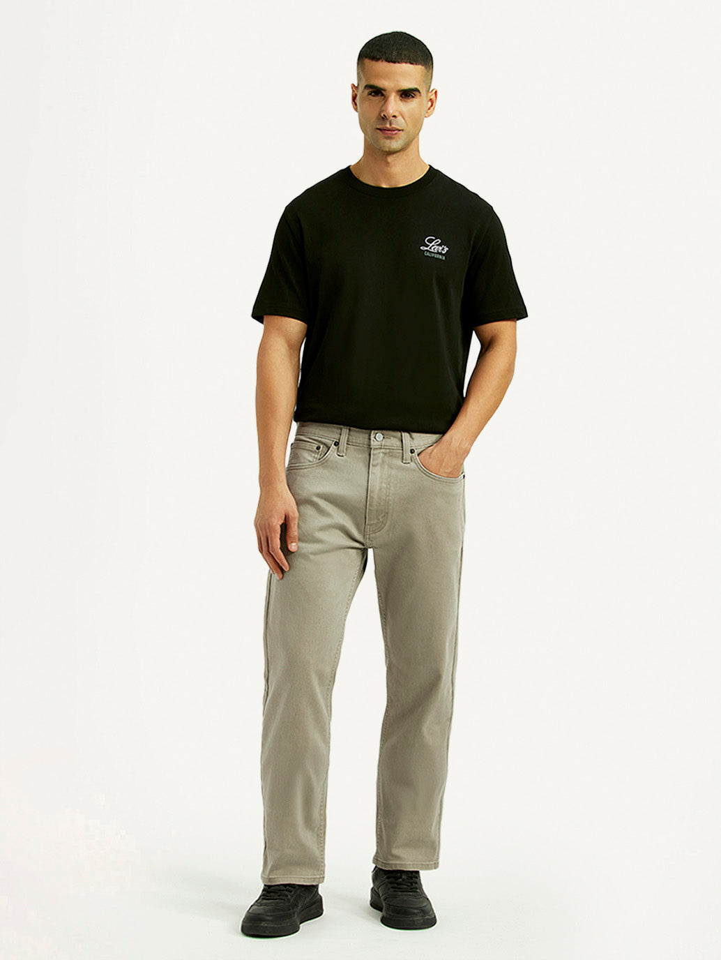 Men's 505 Grey Straight Fit Mid Rise Overdyed Jeans - Front View