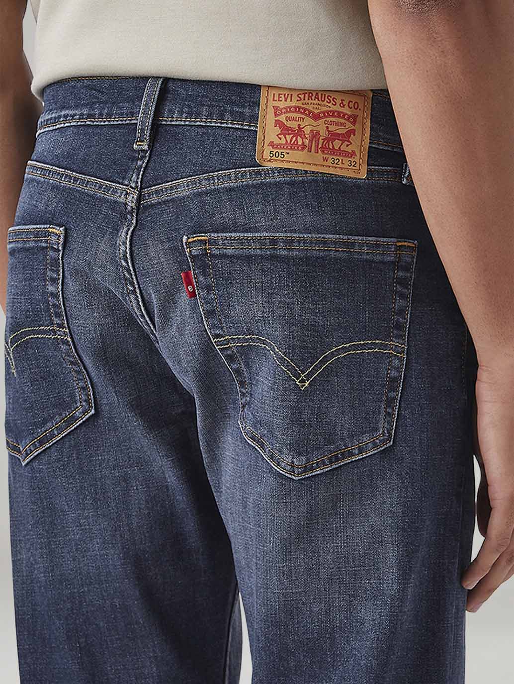 Men's 505 Dark Blue Straight Fit Mid Rise Cross Hatch Jeans - Detail View