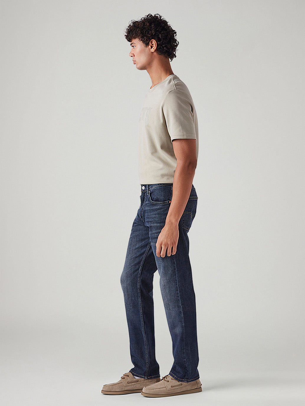 Men's 505 Dark Blue Straight Fit Mid Rise Cross Hatch Jeans - Side View