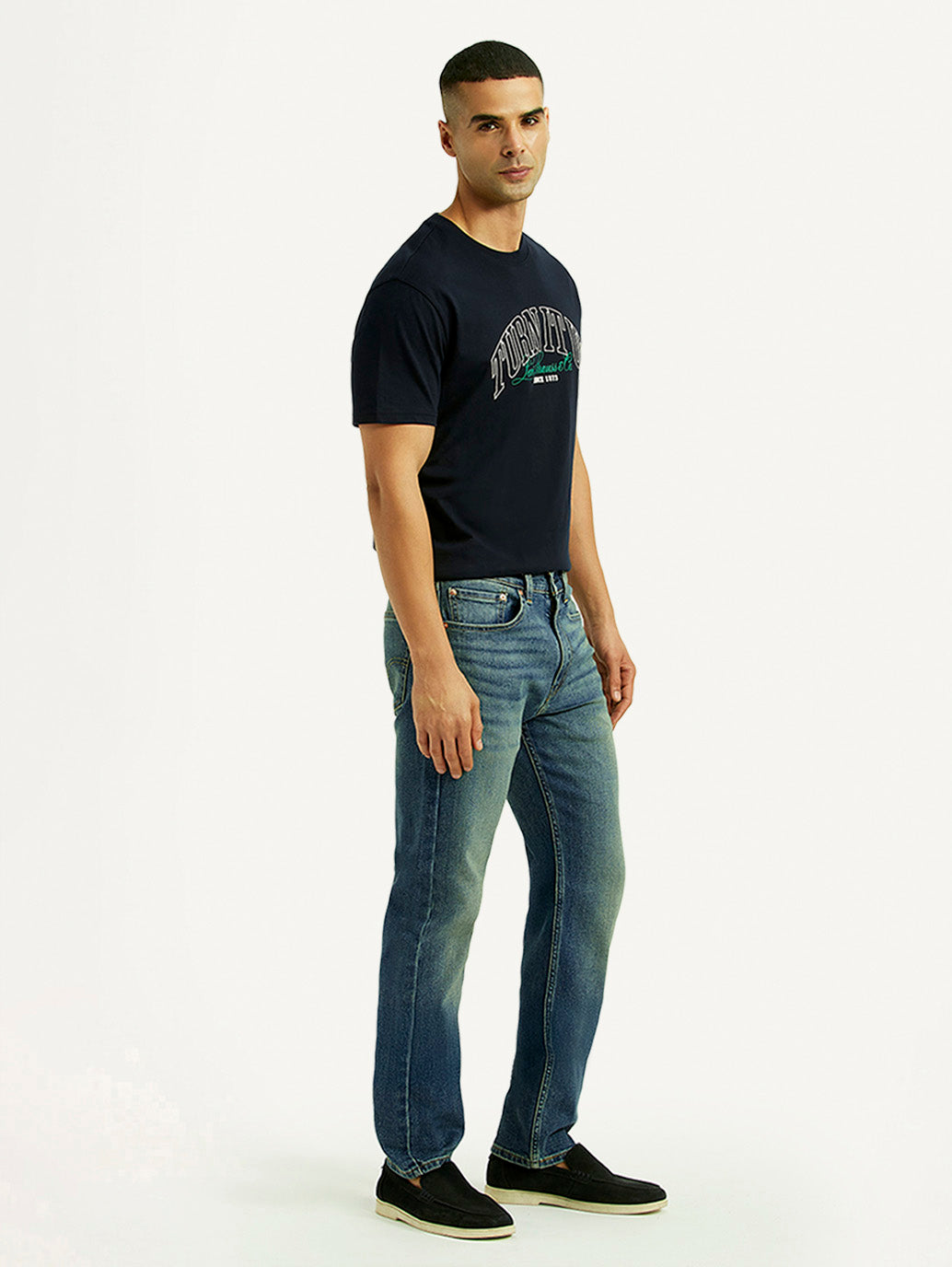 Men's Tinted 505 Blue Straight Fit Mid Rise Jeans - Side View