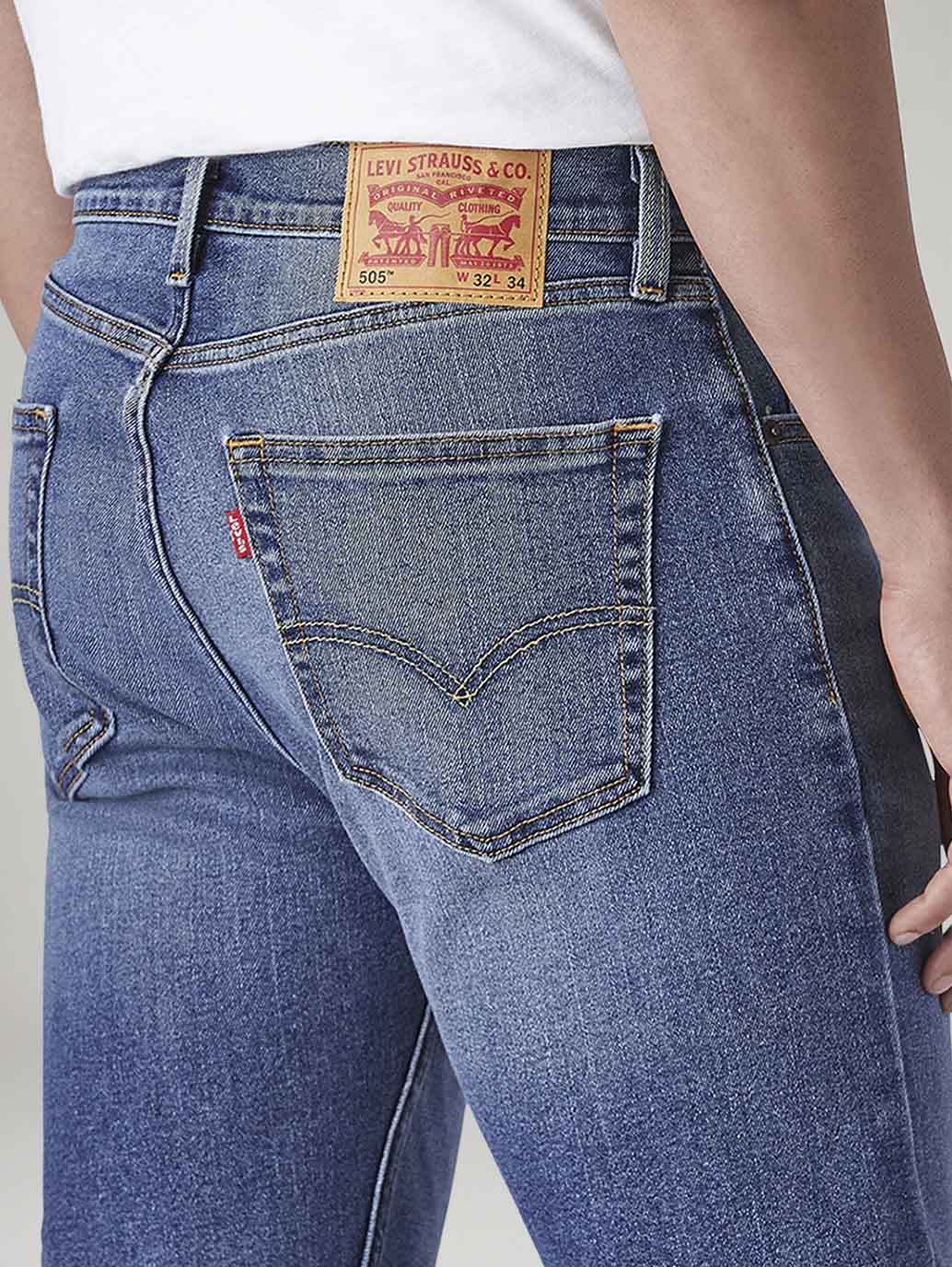 Men's 505 Blue Straight Fit Mid Rise Jeans - 6b832a0a-5799-477a-93a8-2b009542bdd1 View