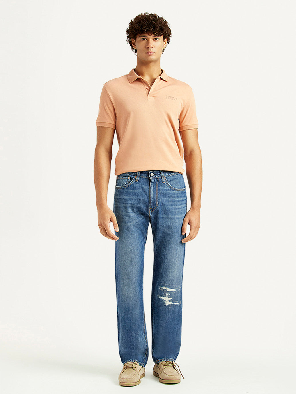Men's 505 Blue Straight Fit Mid Rise Selvedge Jeans - Front View