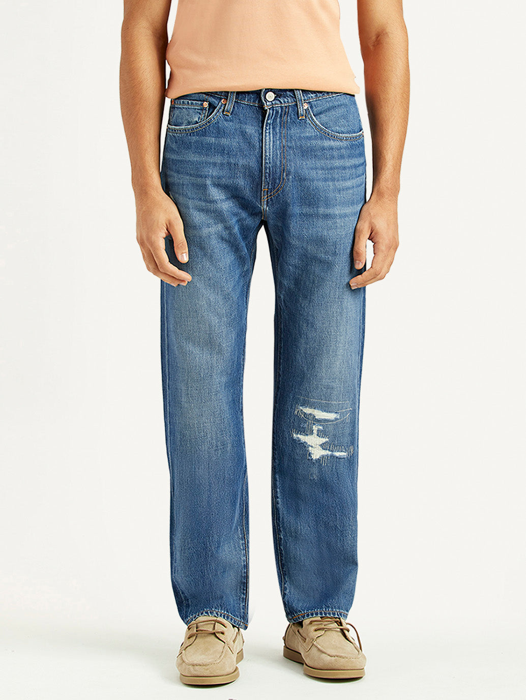 Men's 505 Blue Straight Fit Mid Rise Selvedge Jeans - Front View