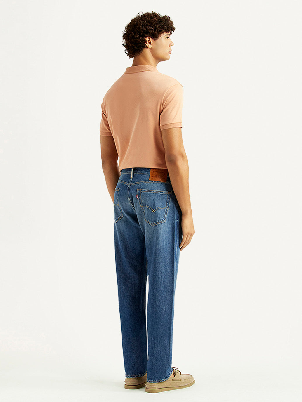 Men's 505 Blue Straight Fit Mid Rise Selvedge Jeans - Back View