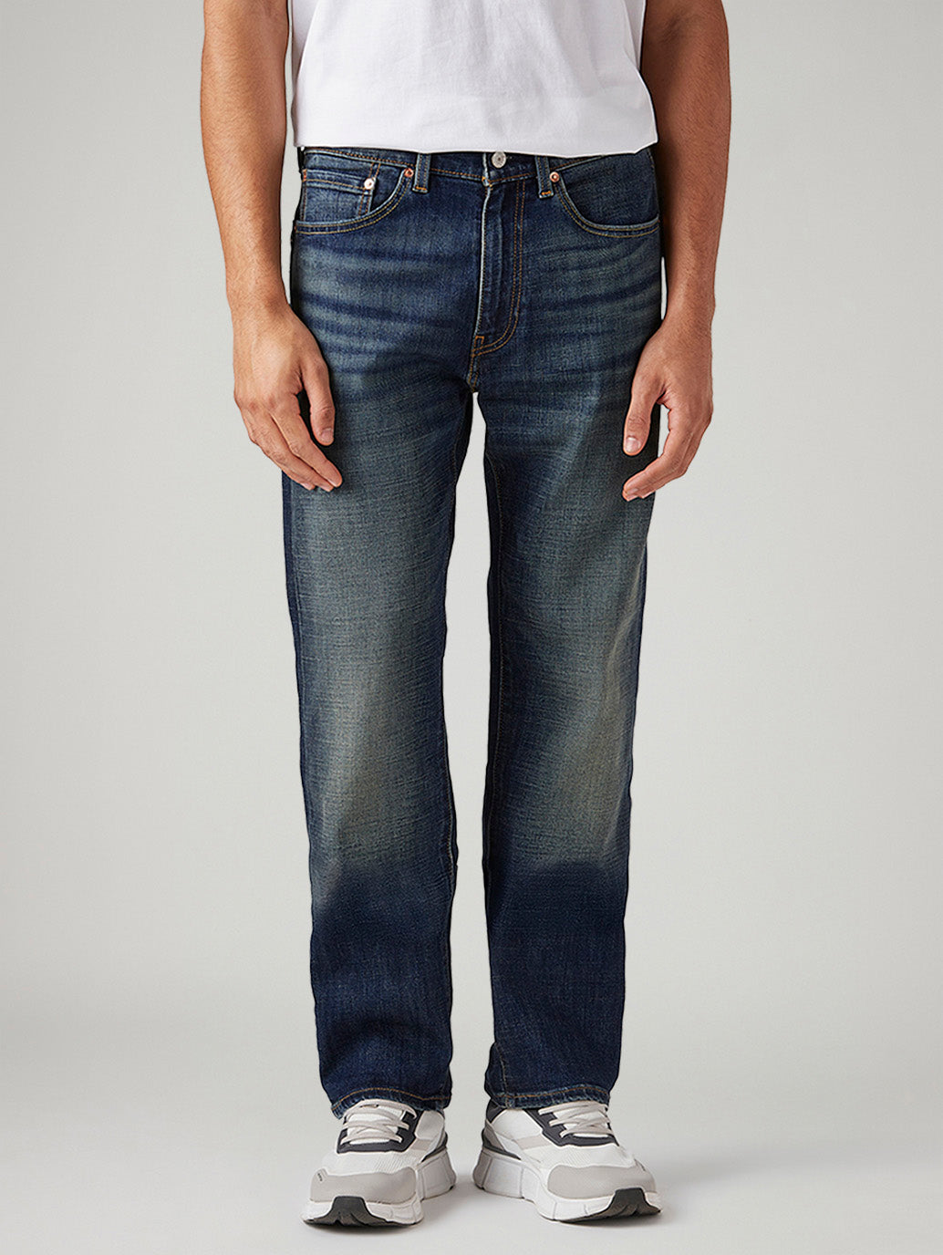 Men's 505 Dark Blue Straight Fit Mid Rise Selvedge Jeans - Front View