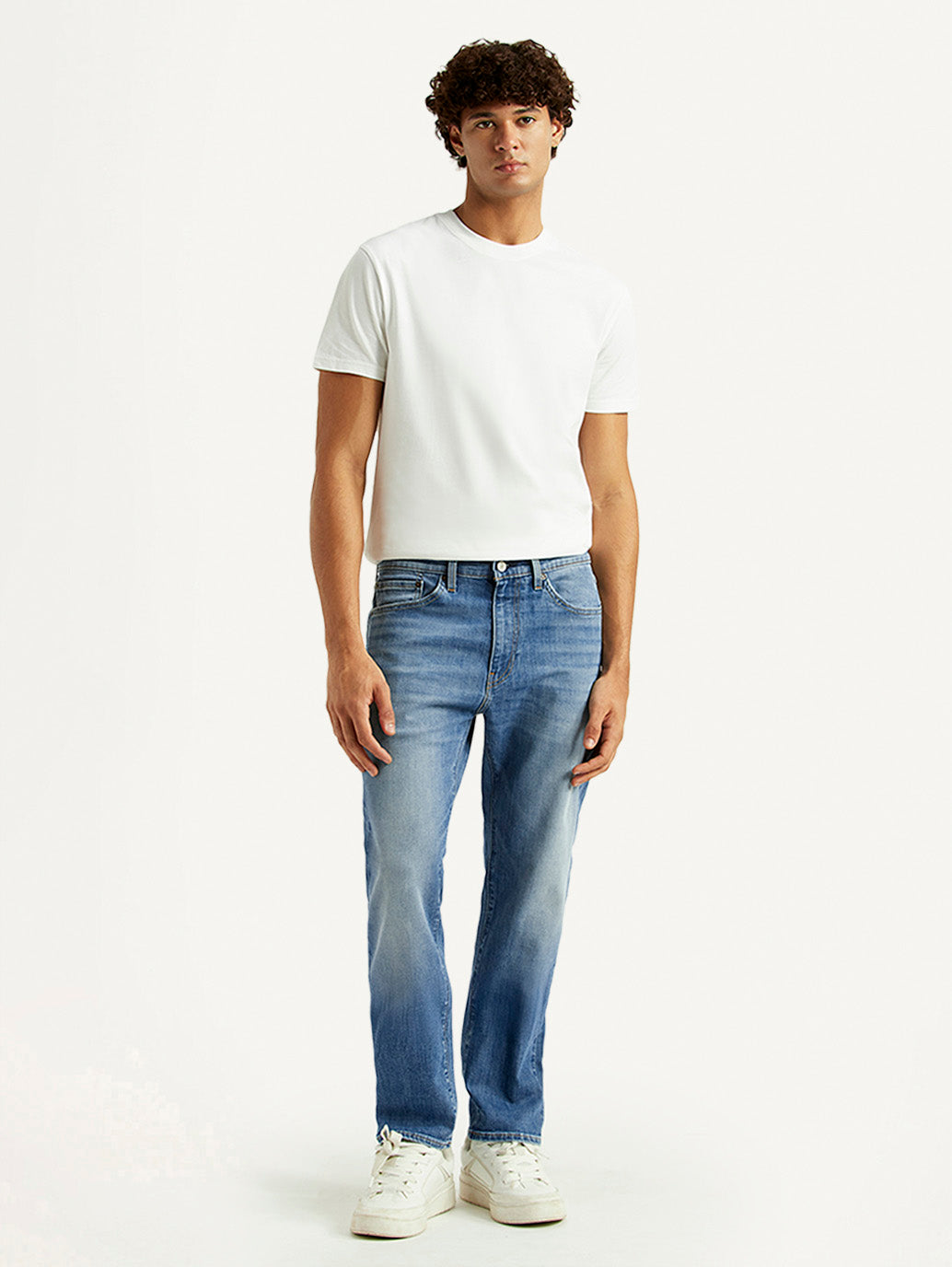 Men's 505 Blue Straight Fit Mid Rise Selvedge Jeans - Front View