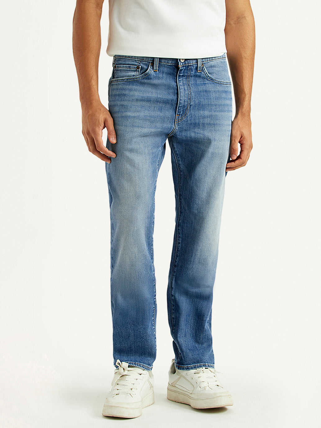 Men's 505 Blue Straight Fit Mid Rise Selvedge Jeans - Front View