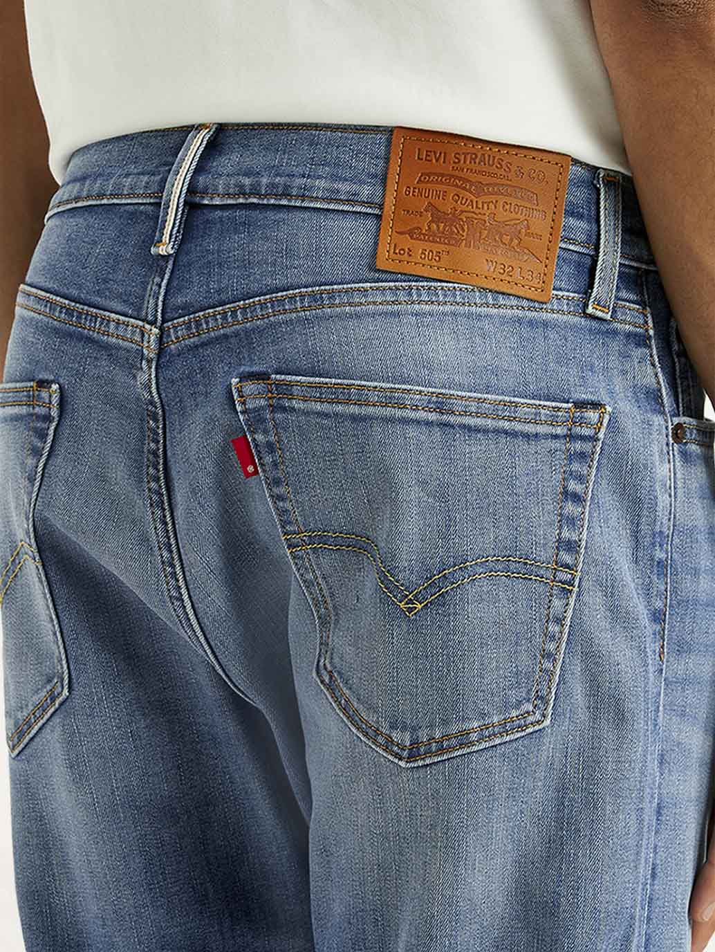 Men's 505 Blue Straight Fit Mid Rise Selvedge Jeans - Detail View