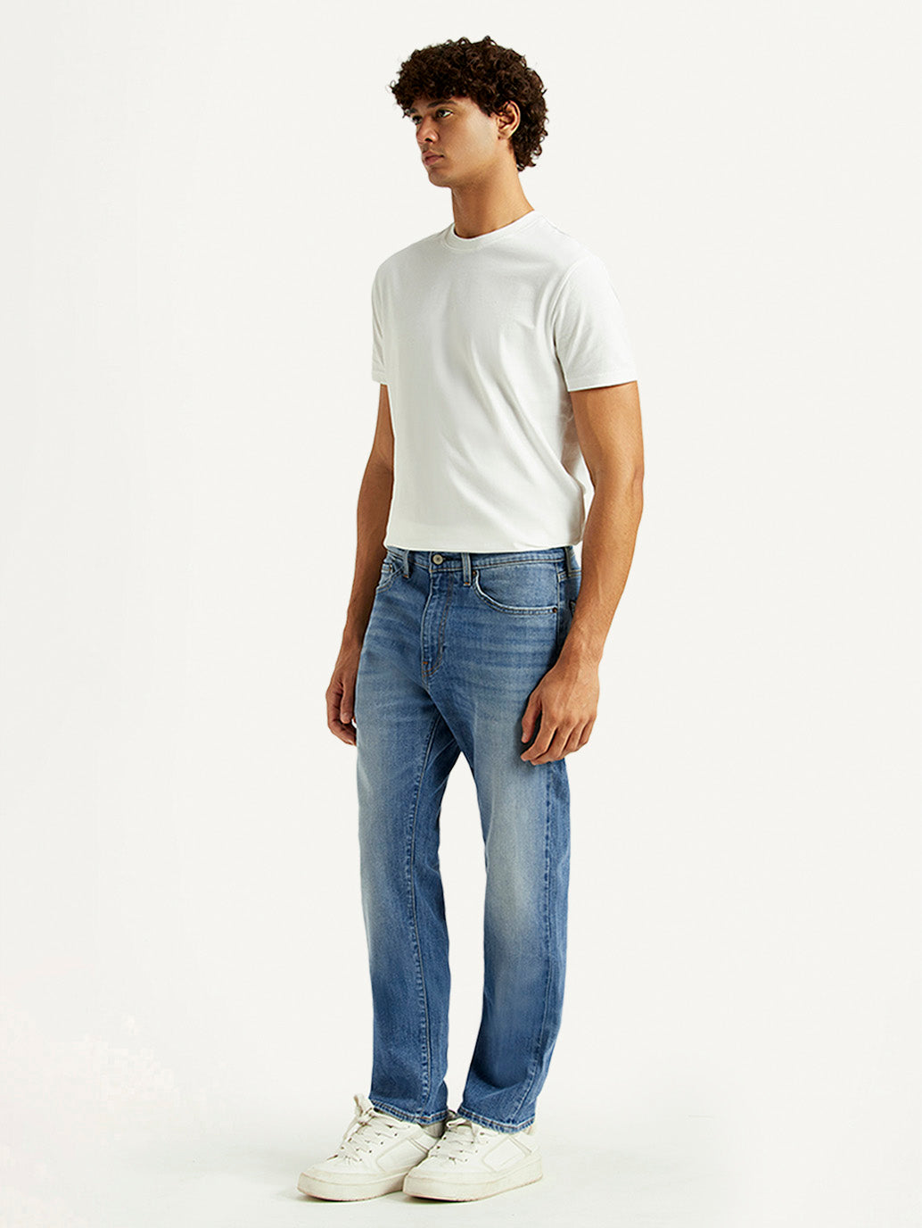 Men's 505 Blue Straight Fit Mid Rise Selvedge Jeans - Side View
