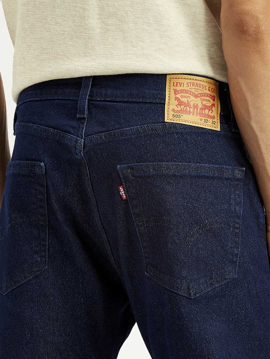 Men's 505 Navy Blue Straight Fit Mid Rise Jeans - Detail View