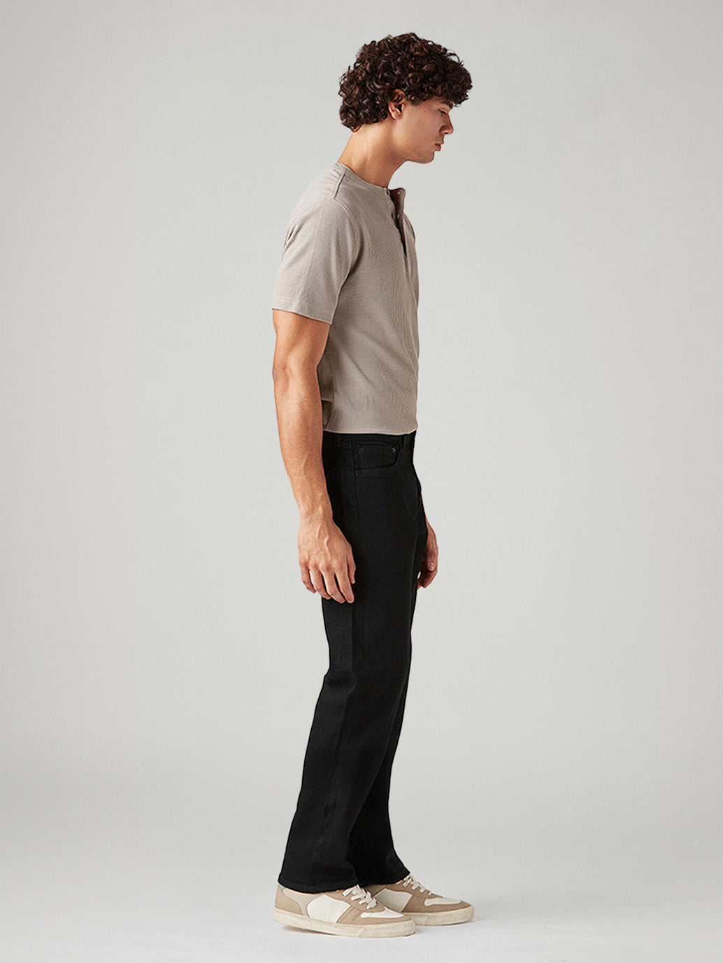 Men's 505 Black Straight Fit Mid Rise Selvedge Jeans - Side View