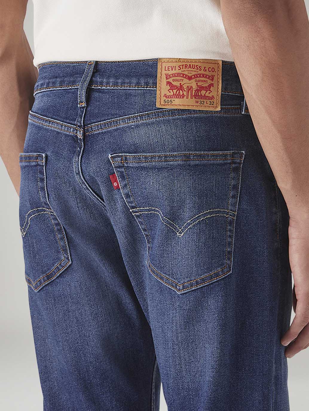 Men's 505 Blue Straight Fit Mid Rise Jeans - 20 View