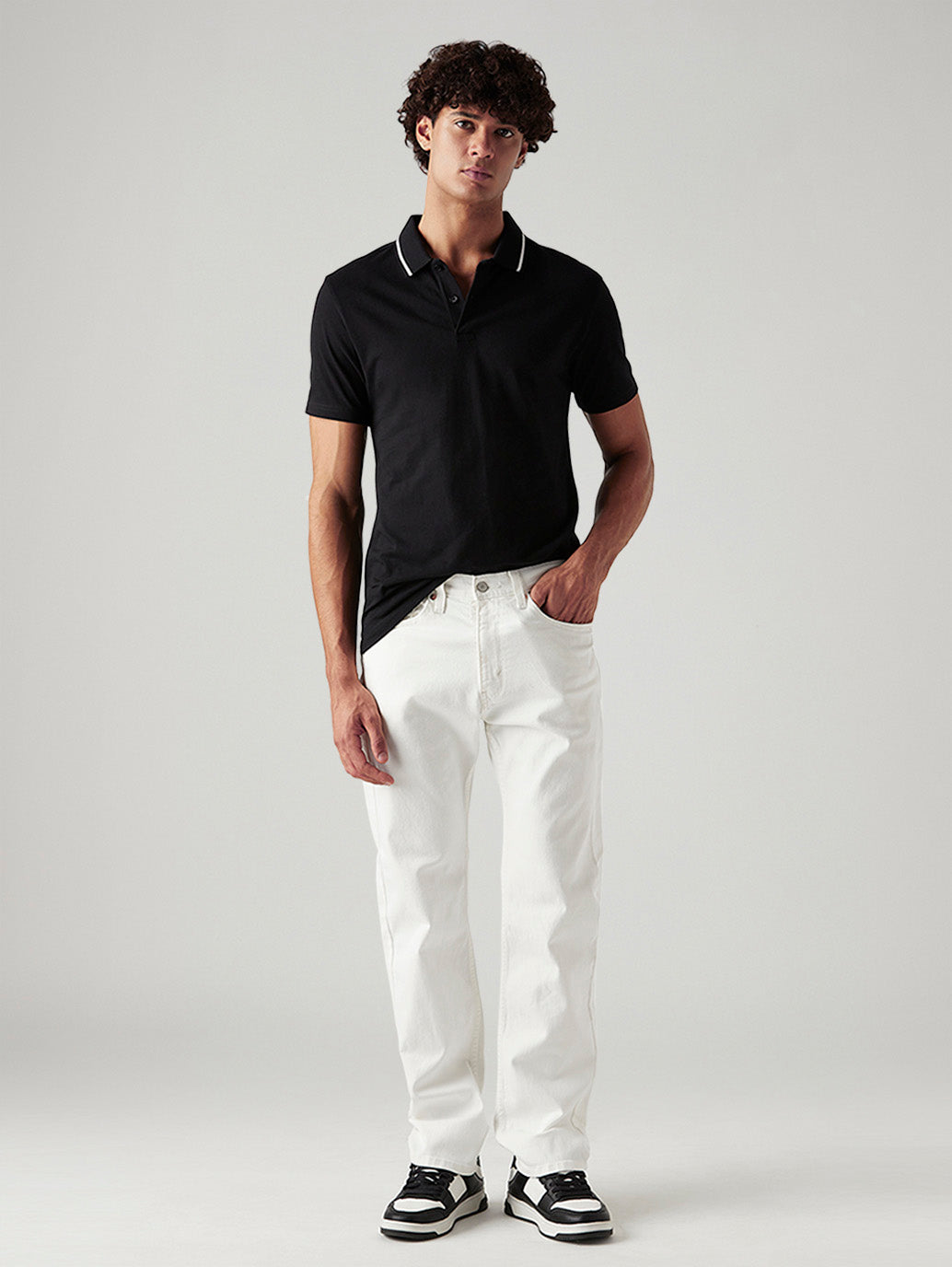 Men's 505 White Straight Fit Mid Rise Jeans - Styleshot View