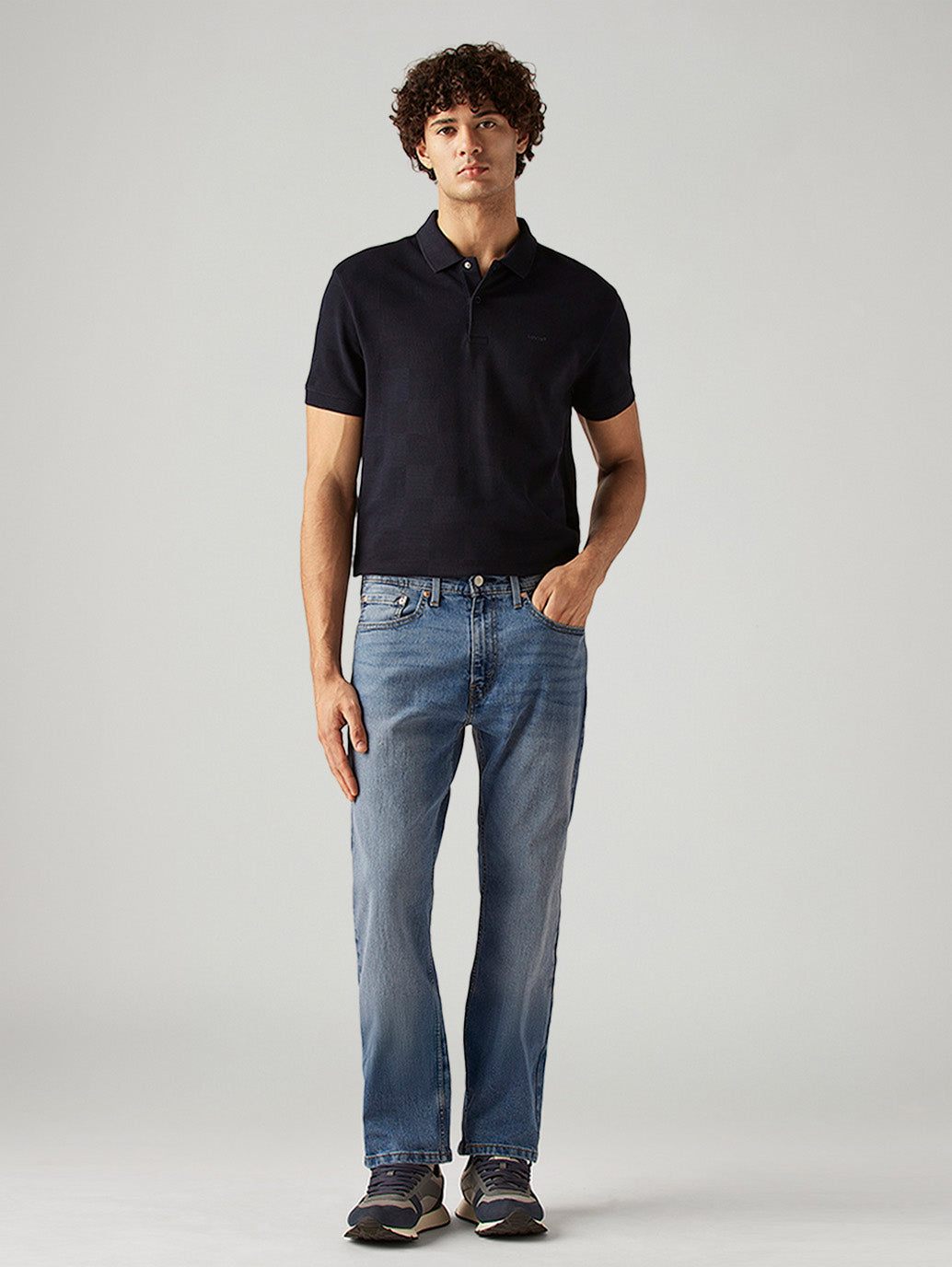 Men's 505 Blue Straight Fit Mid Rise Jeans - Front View