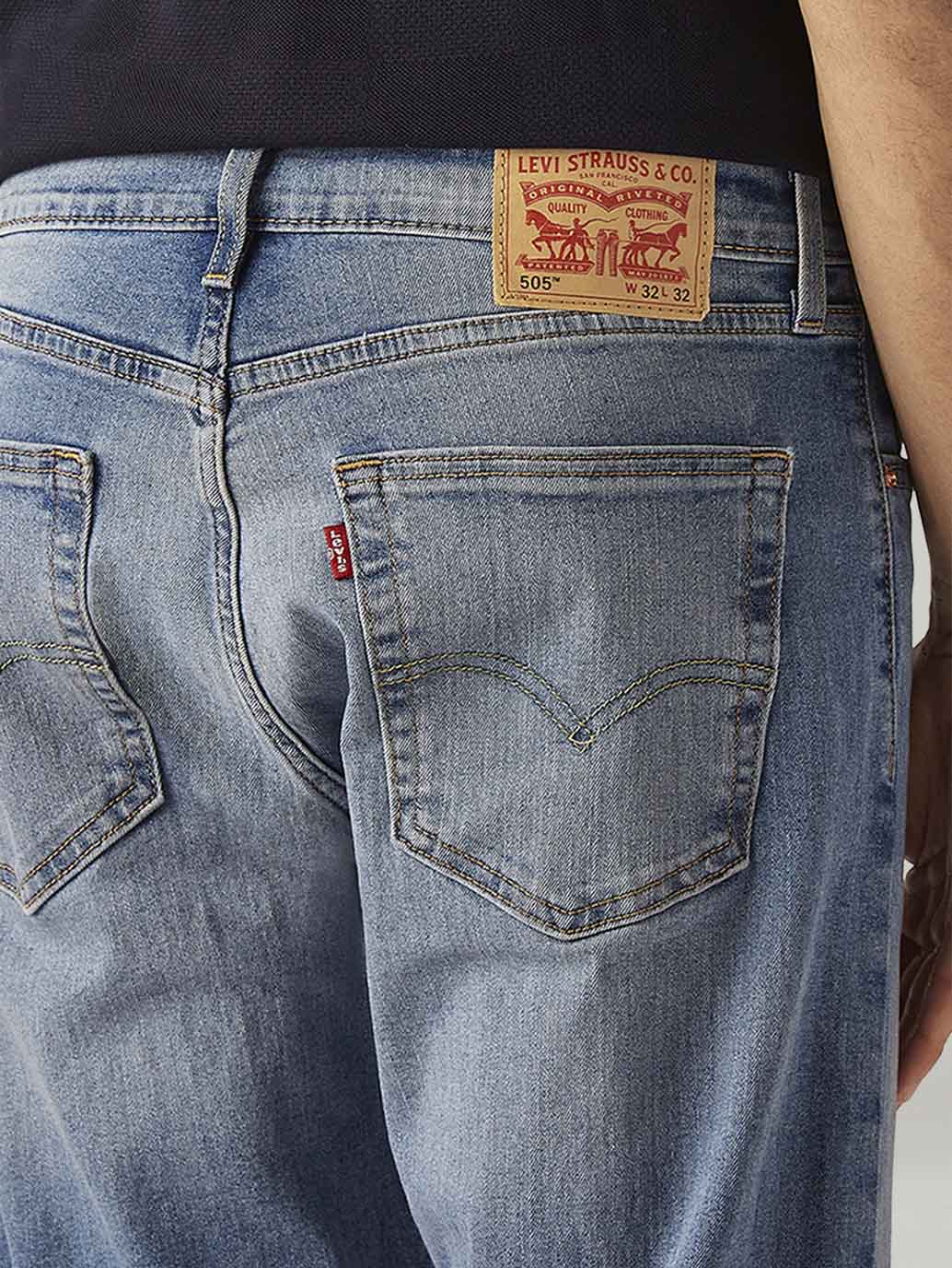 Men's 505 Blue Straight Fit Mid Rise Jeans - Detail View