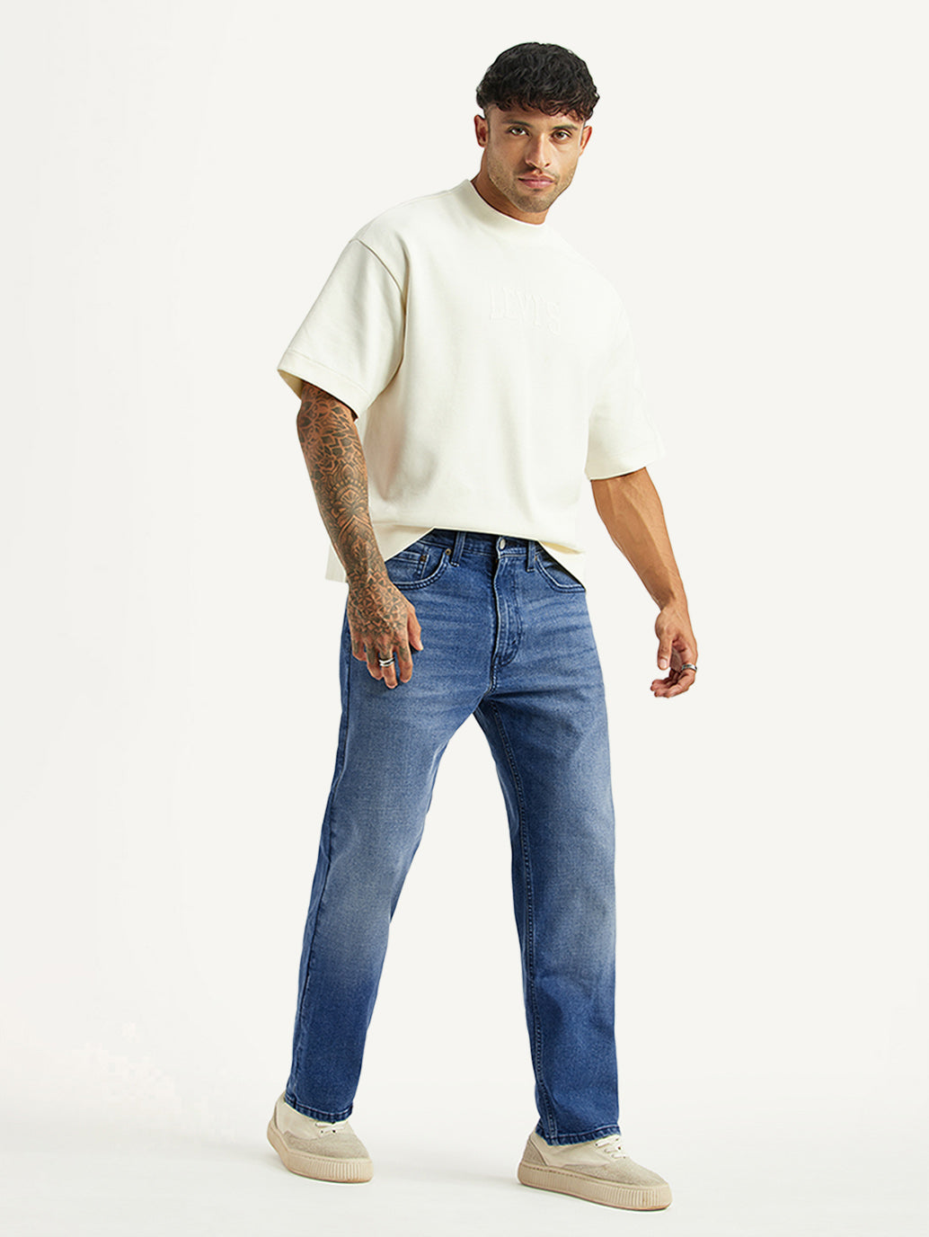 Men's 505 Blue Straight Fit Hyper Stretch Jeans - Styleshot View