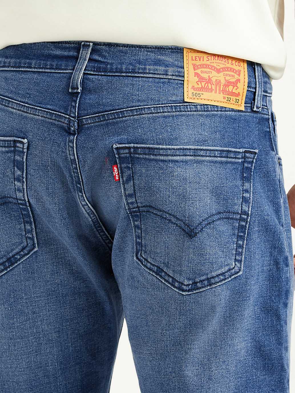 Men's 505 Blue Straight Fit Hyper Stretch Jeans - Detail View