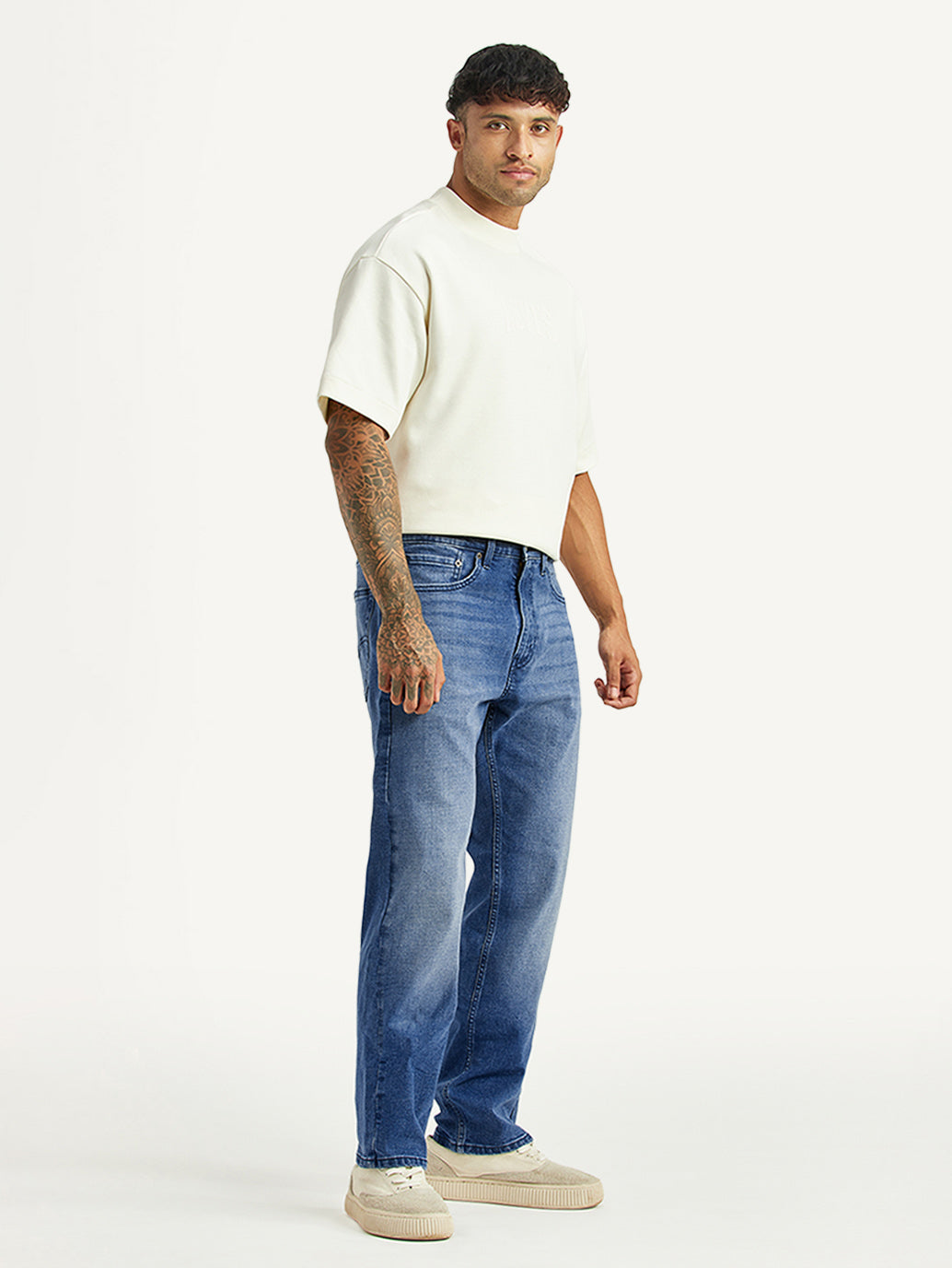 Men's 505 Blue Straight Fit Hyper Stretch Jeans - Side View