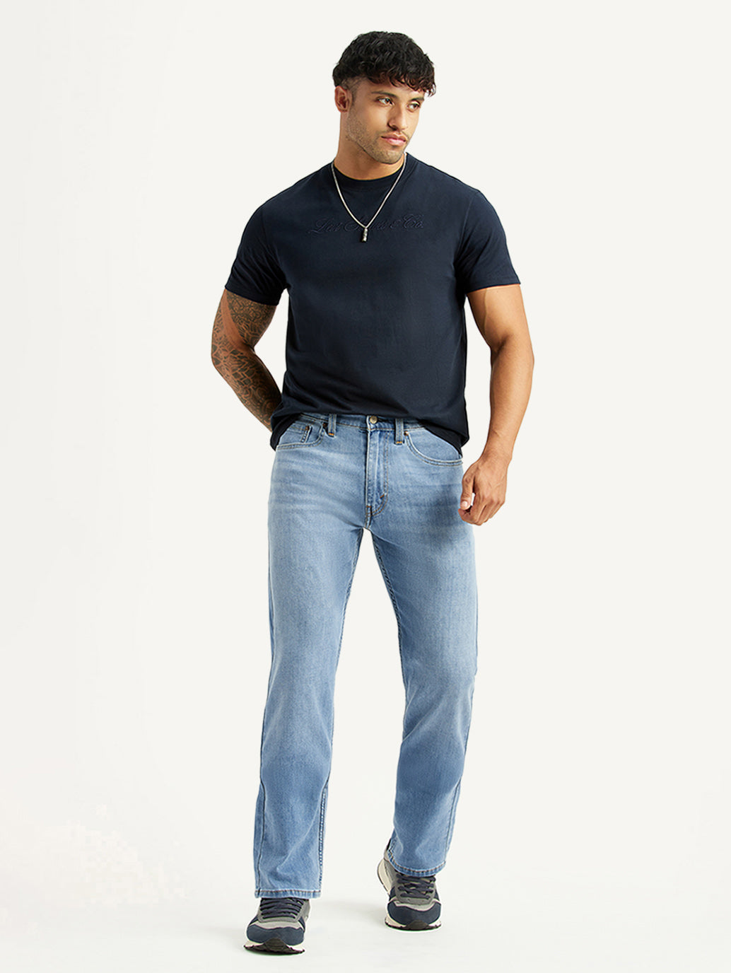 Men's 505 Light Blue Straight Fit Mid Rise Linen Jeans