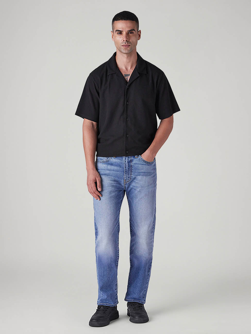 Men's 505 Blue Straight Fit Mid Rise Linen Selvedge Jeans - Front View