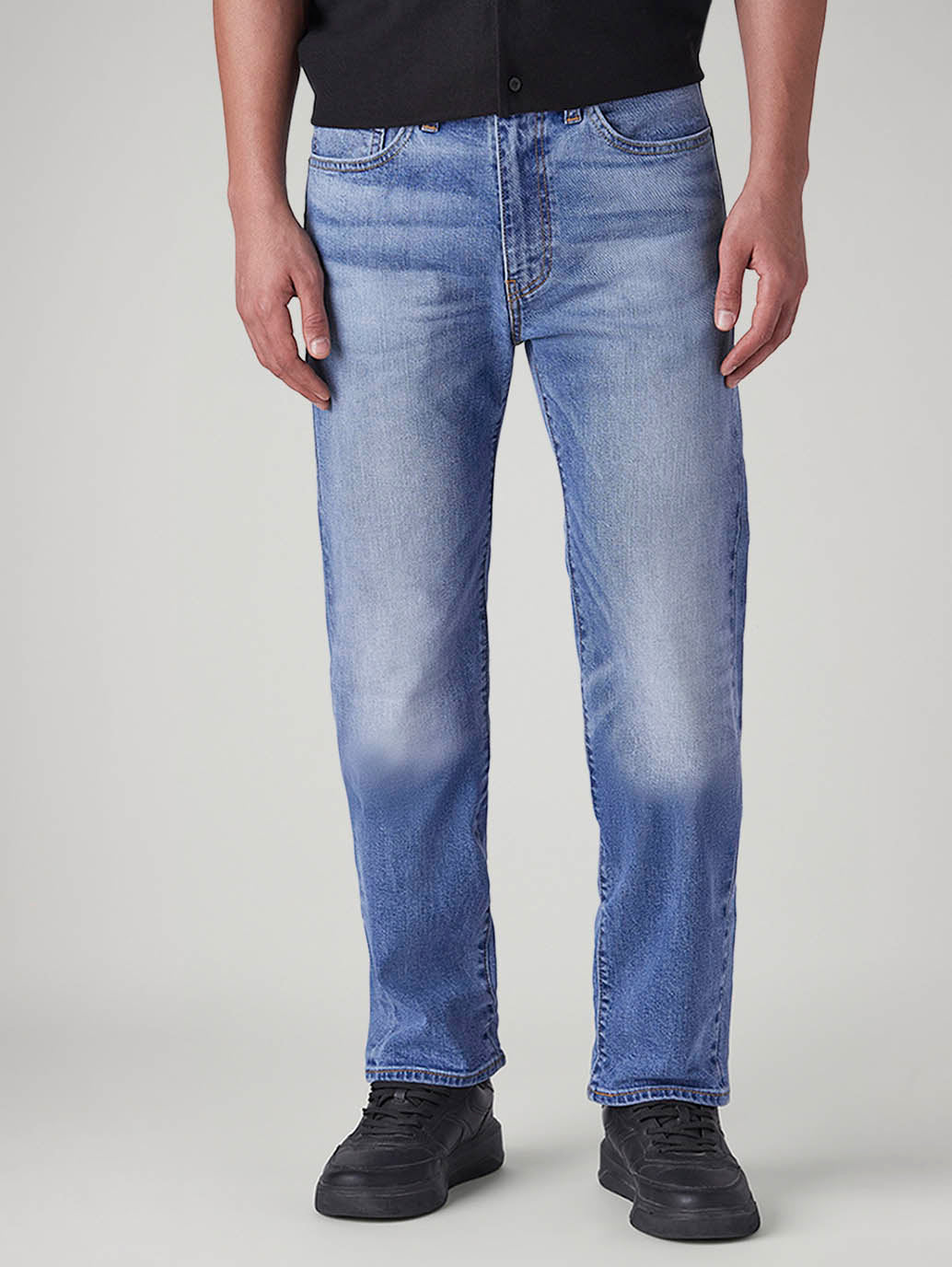 Men's 505 Blue Straight Fit Mid Rise Linen Selvedge Jeans - Front View