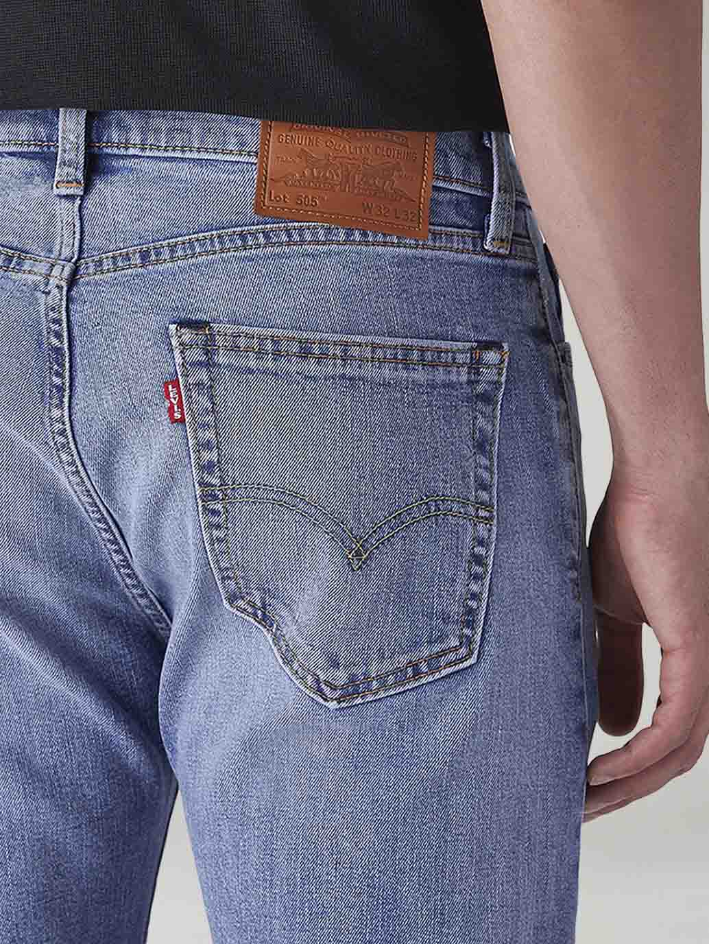 Men's 505 Blue Straight Fit Mid Rise Linen Selvedge Jeans - Detail View