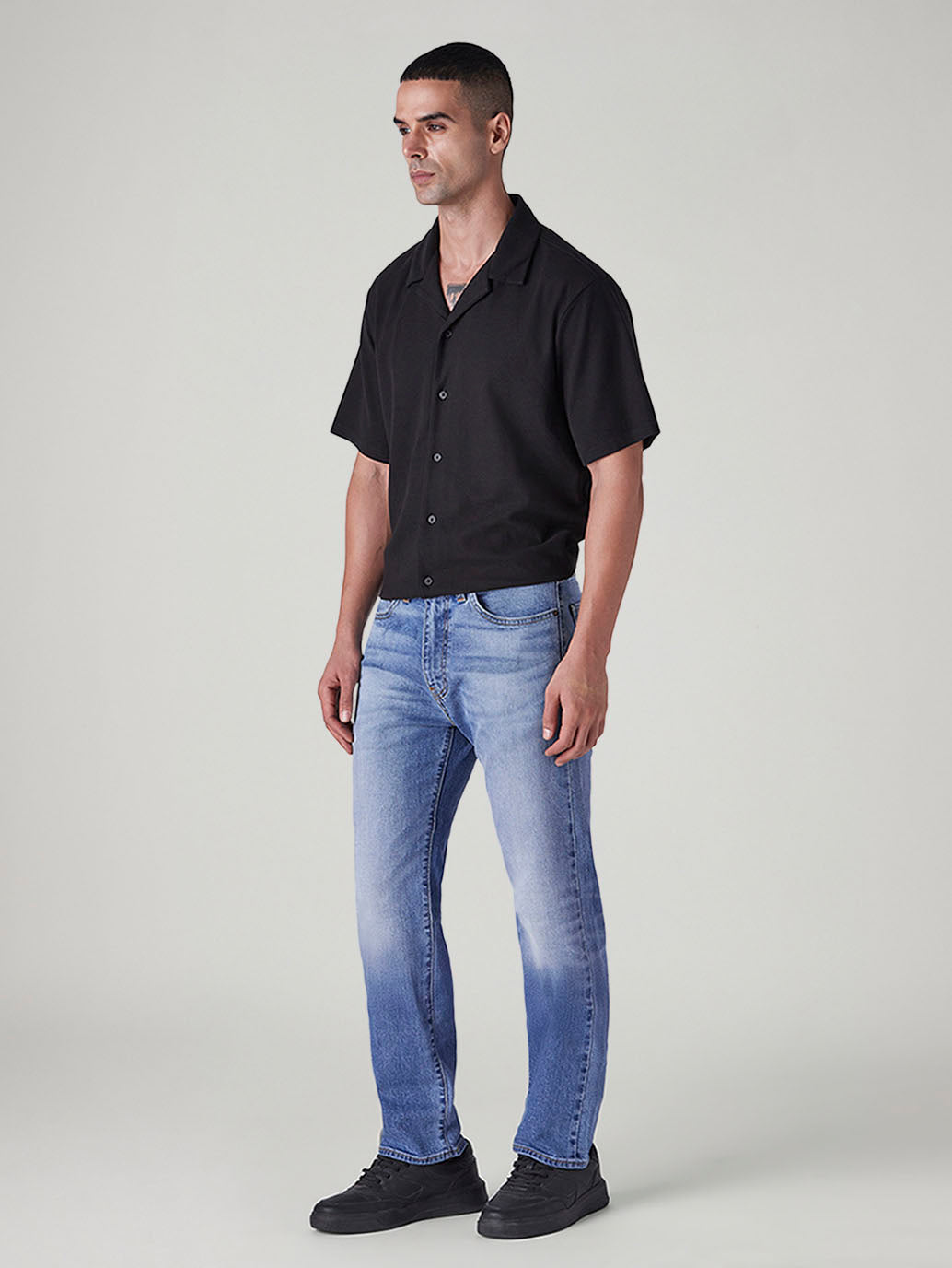 Men's 505 Blue Straight Fit Mid Rise Linen Selvedge Jeans - Side View