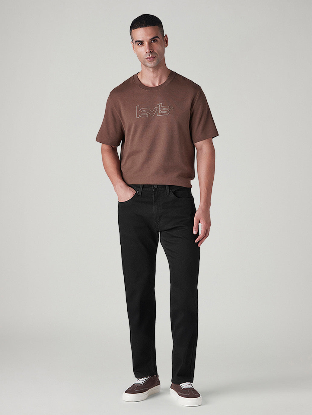 Men's 505 Black Straight Fit Mid Rise Jeans - Front View