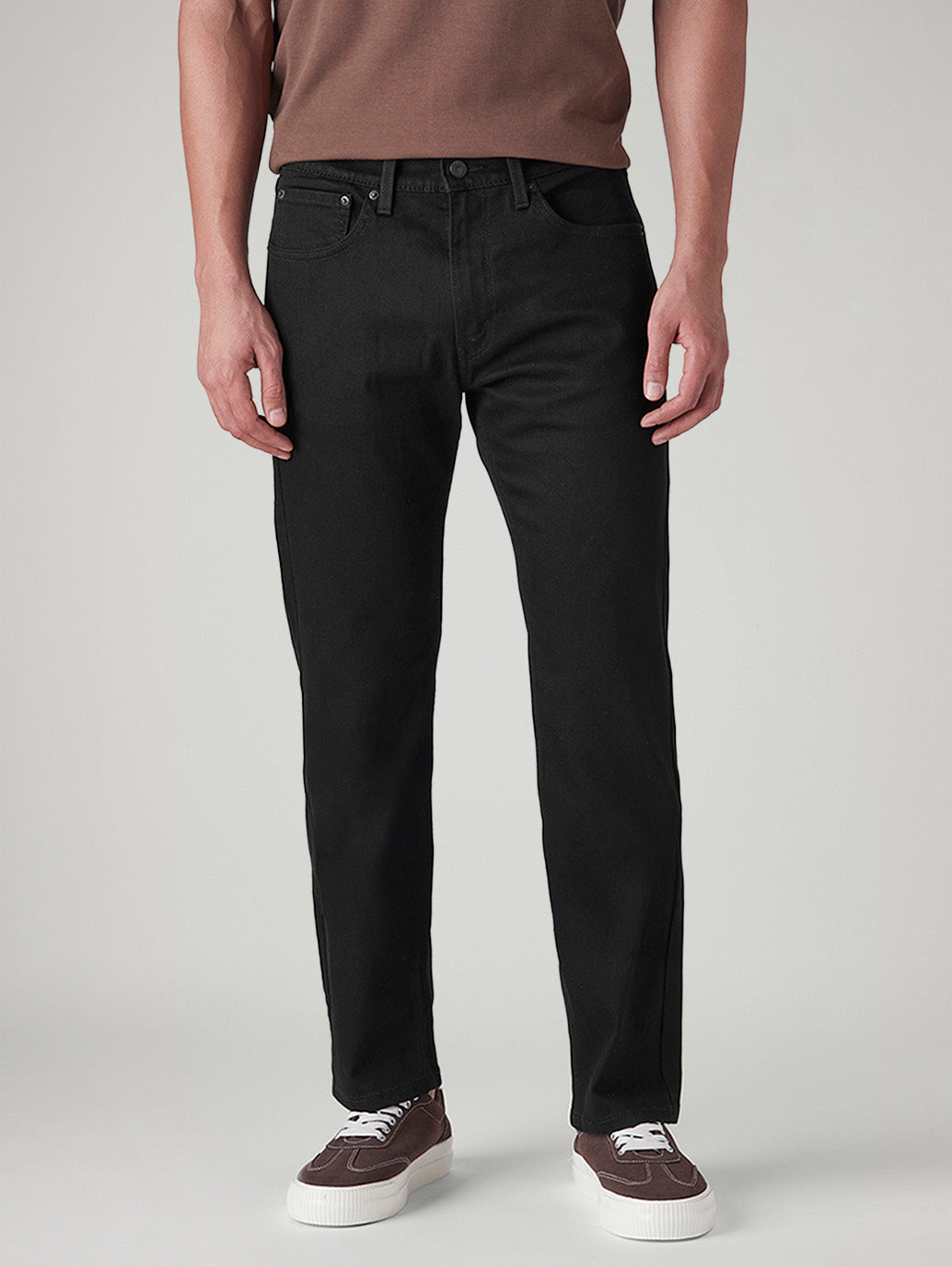 Men's 505 Black Straight Fit Mid Rise Jeans - Front View