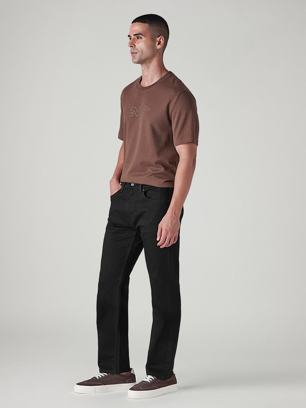 Men's 505 Black Straight Fit Mid Rise Jeans - Side View