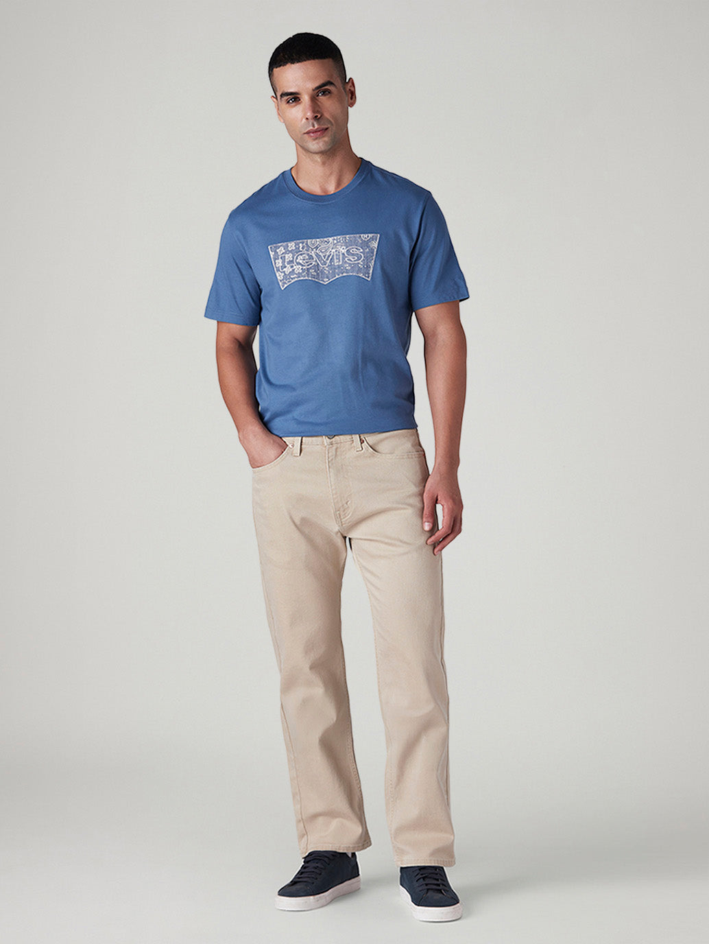 Men's 505 Beige Straight Fit Mid Rise Overdyed Jeans - Front View