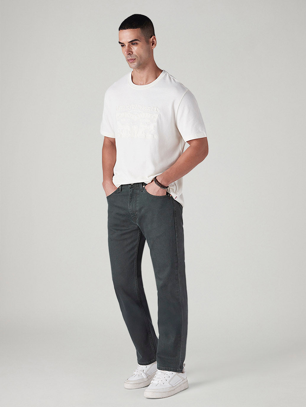 Men's 505 Charcoal Grey Straight Fit Mid Rise Overdyed Jeans