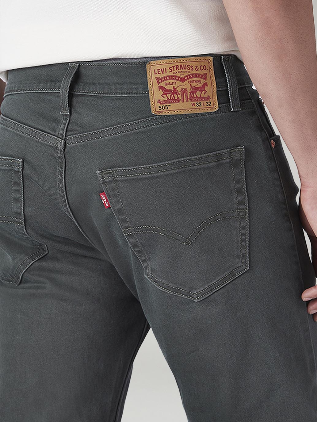 Men's 505 Charcoal Grey Straight Fit Mid Rise Overdyed Jeans - 20 View