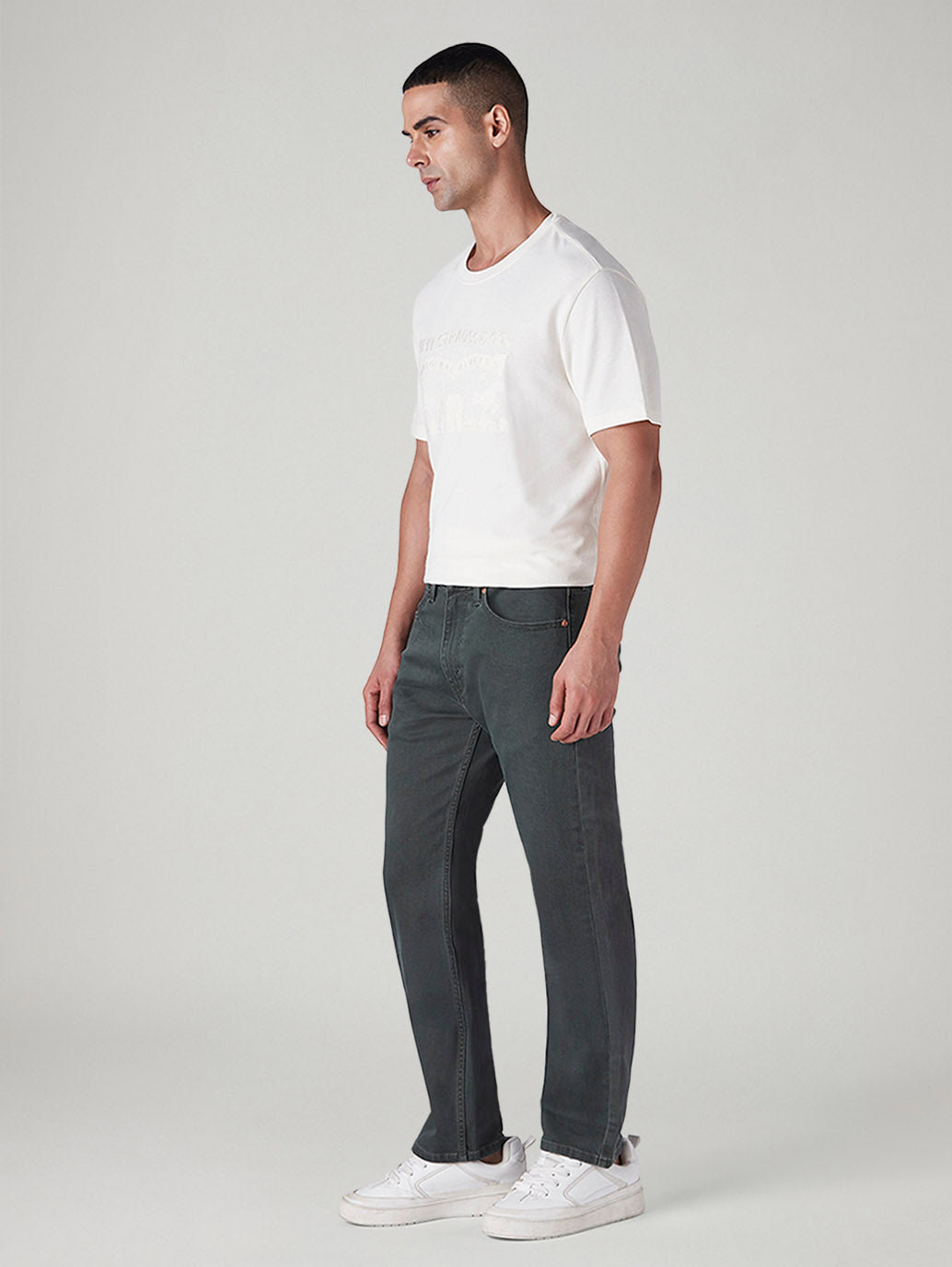 Men's 505 Charcoal Grey Straight Fit Mid Rise Overdyed Jeans - 20 View