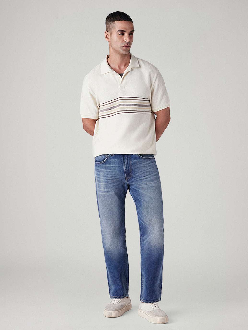Men's 505 Blue Straight Fit Mid Rise Selvedge Jeans - Front View