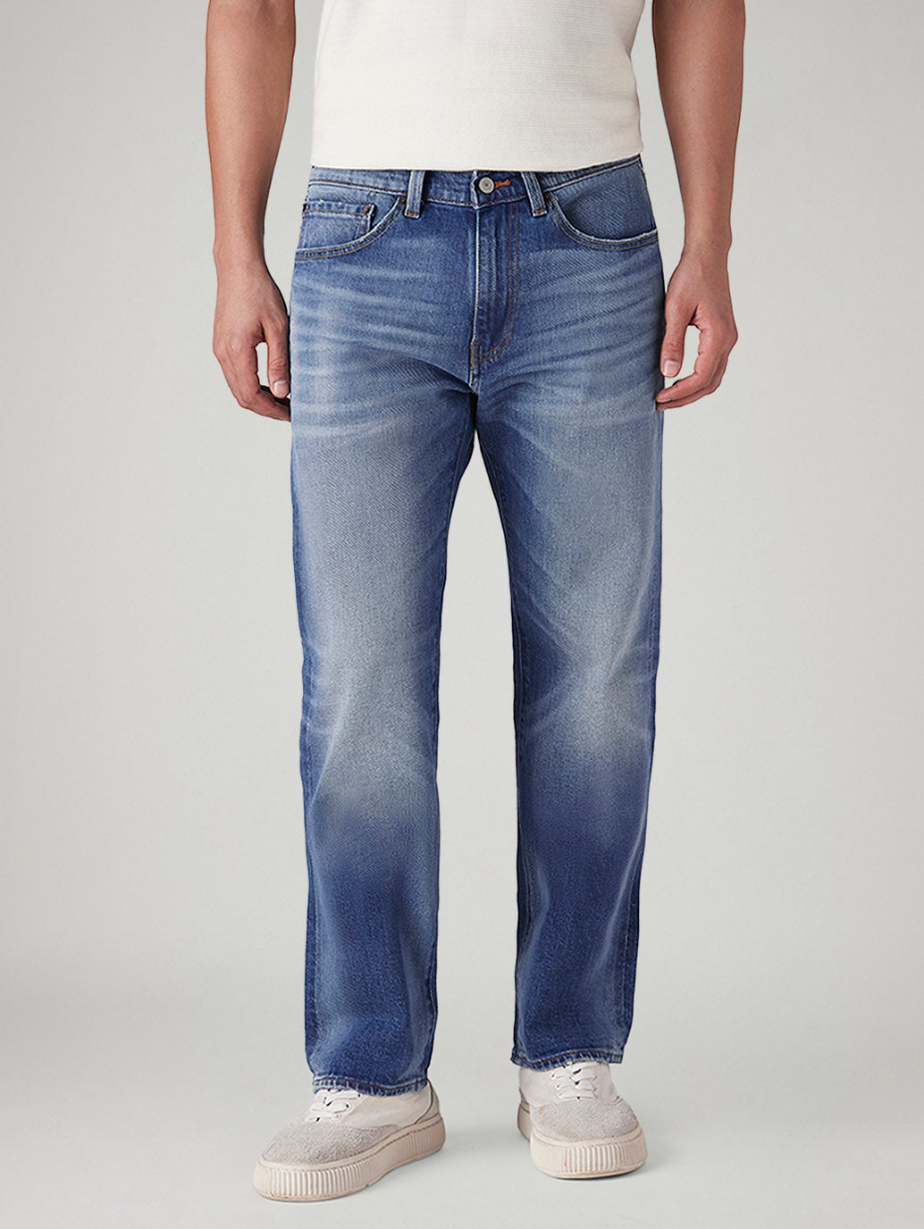 Men's 505 Blue Straight Fit Mid Rise Selvedge Jeans - Front View