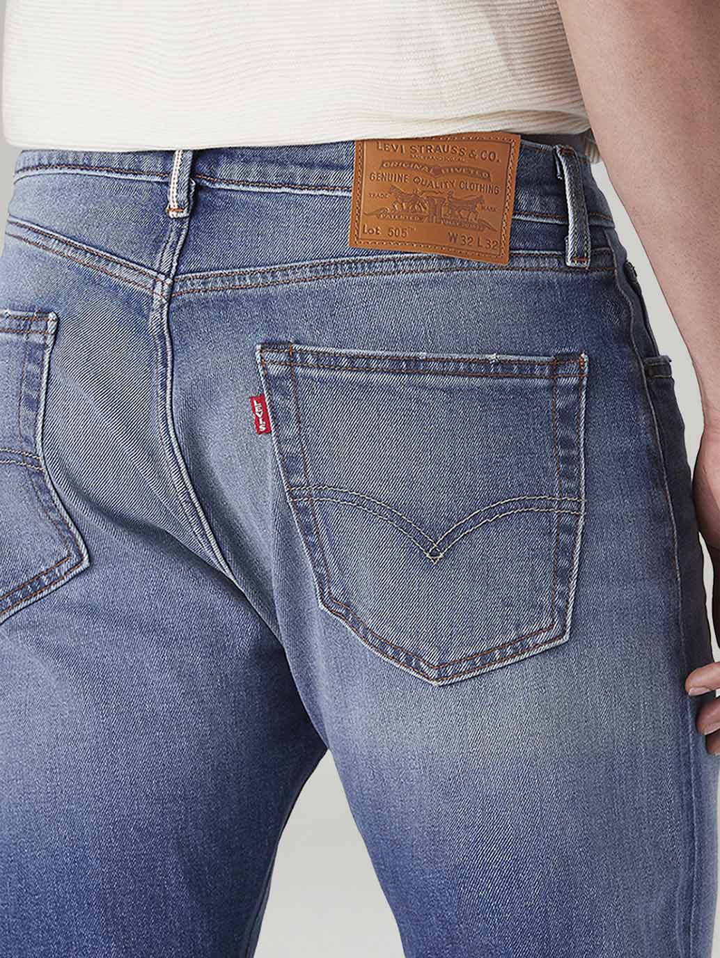 Men's 505 Blue Straight Fit Mid Rise Selvedge Jeans - Detail View